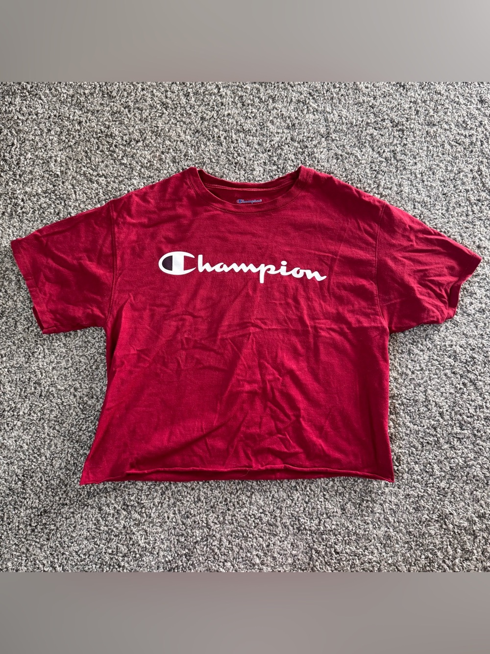 Champion Red Logo T-Shirt Crop Top Tee